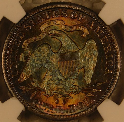 1877 CC Liberty Seated Quarter Certified GEM NGC MS65 FS-301 TopPop Toned Silver - Picture 3 of 5