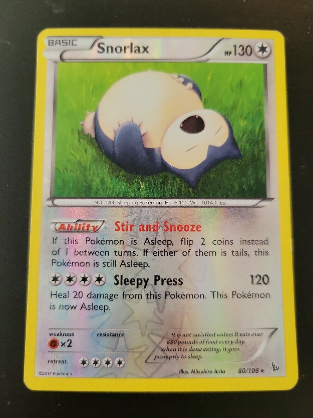 Pokemon TCG Card 2014 XY Flashfire - Snorlax 80/106 Reverse Holo