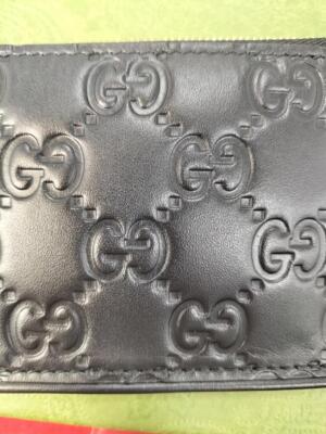 GUCCI Black Gold Shima Coin Purse Wallet Key Ring Chain GG Logo