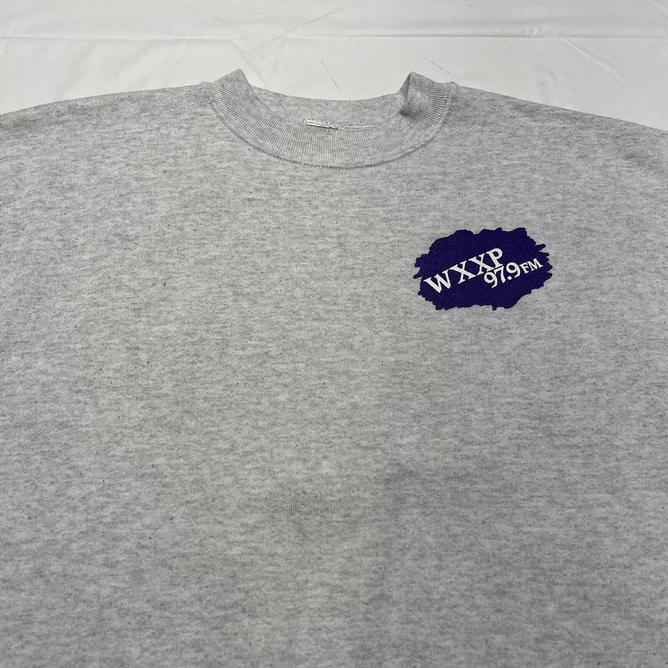 Sudadera De Colección Años 90 Para Hombres XL Gris Púrpura Pullover Estación de Radio Música Hipster Foto 4 de 4