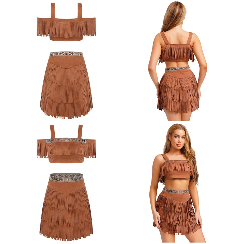 Mujer Pocahontas Disfraz Trajes Guerrero Princesa Imitación Gamuza De Colección Vestir Foto 3 de 3