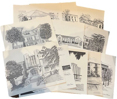 11 vintage Carl Nelson University Of Arkansas Prints sketches NEW Original Envel