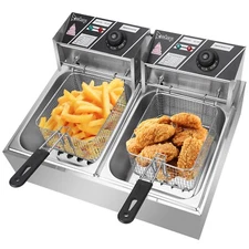 Electric Deep Fryer Dual Tank Commercial Restaurant Stainless Steel 5000W 110V