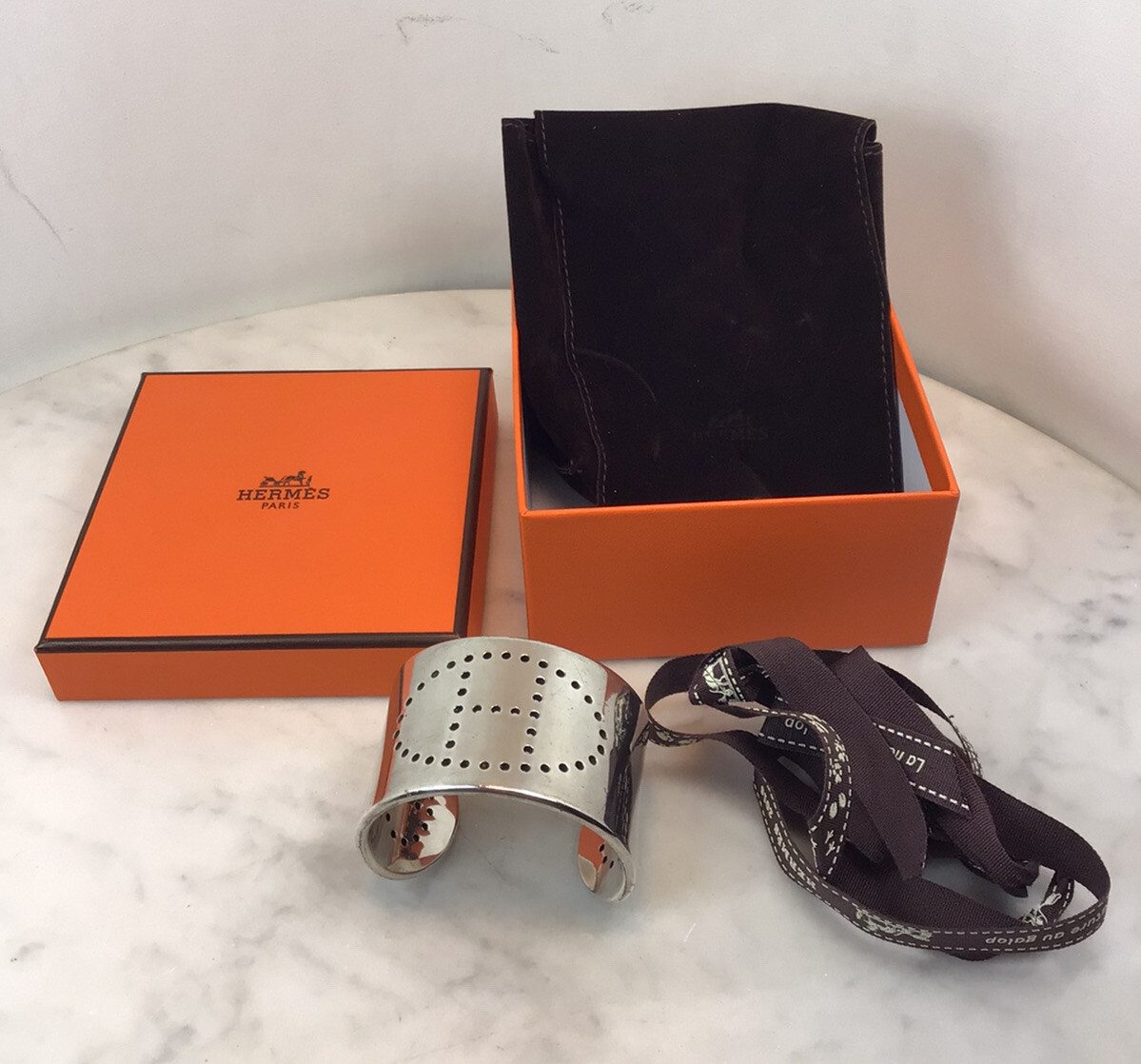 Genuine Vintage HERMES Sterling Silver Wide Eclipse H Cuff
