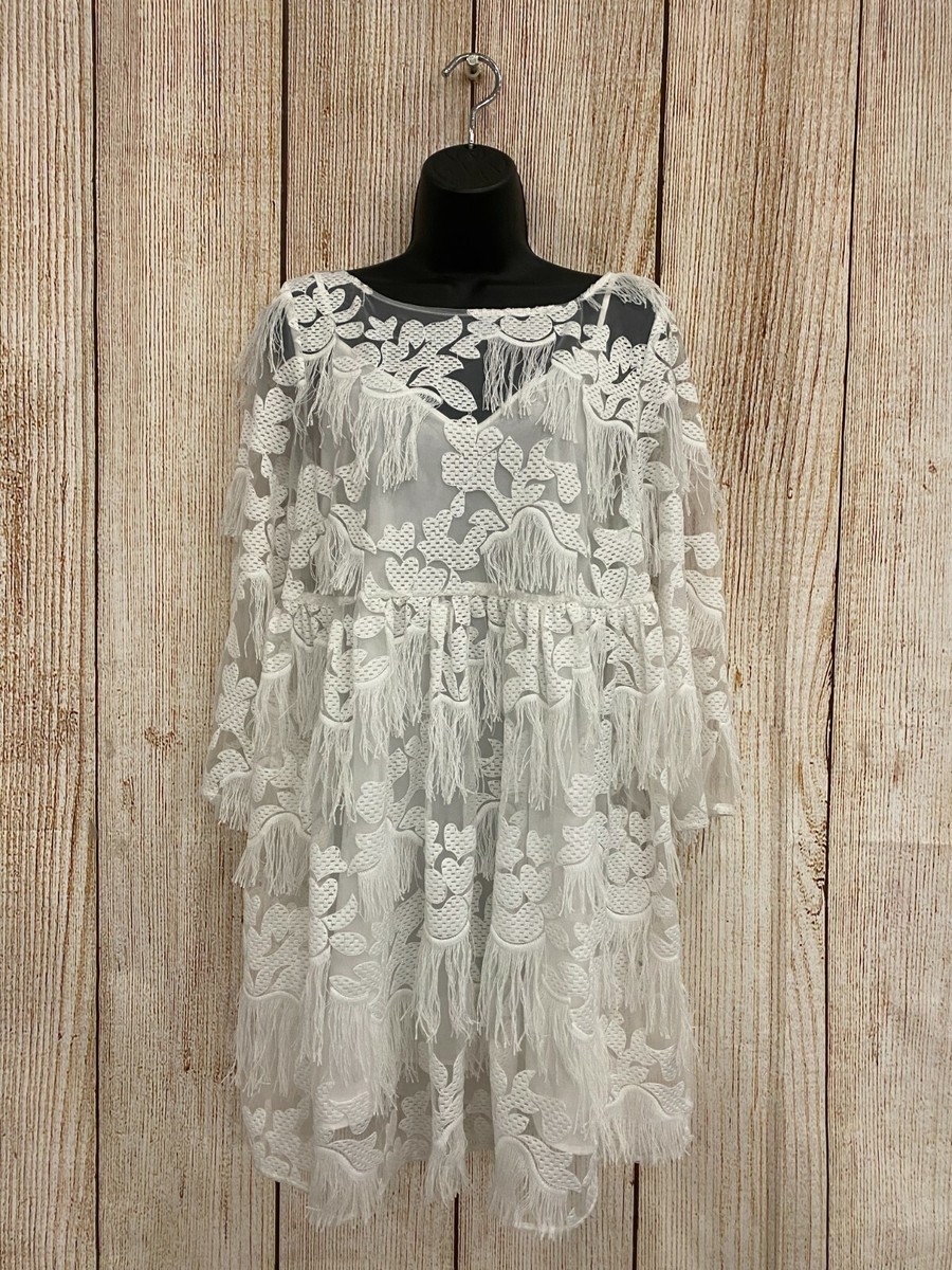 Artelier Nicole Miller White Eyelash Lace & Fringe Dress Size M *NEW WITH  TAGS* | eBay