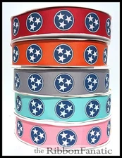 3yds 1.5" Tennessee Tri Star Flag Pink Red Aqua Orange Gray Grosgrain Ribbon