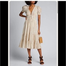 Ulla Johnson Zaria Dress gold Metallic Stripe size 2 boho puff sleeve coastal