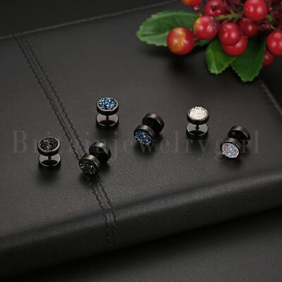 6pc Stainless Steel Fake Ear Stretcher Plugs - Barbell Style Cheater Earrings For Men & Women