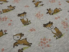 Stoff Sweatshirtstoff Alpenfleece Rehe Hirsche Kitz grau braun Kinderstoff