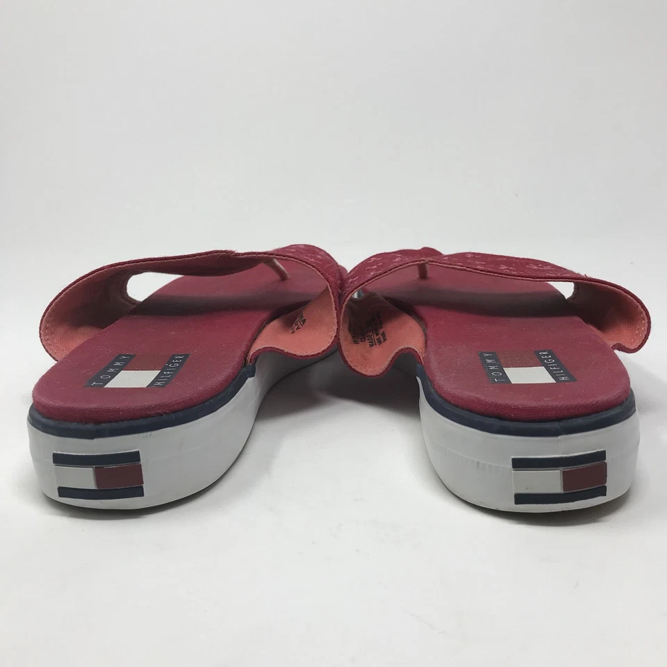 Sandálias femininas vintage Tommy Hilfiger Y2K anos 90 bandeira plataforma flip flop 10 tanga vermelha - Imagem 4 de 4
