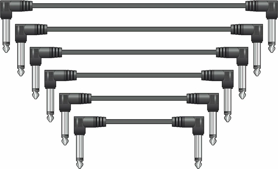 CHORD 6x Patch Leads For Guitar Effects Pedals 0.5m 50cm Black - Free Delivery