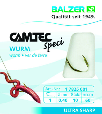 Camtec Speci Wurm Haken mit Vorfach 2 Widerhaken Balzer verschiedene Größen