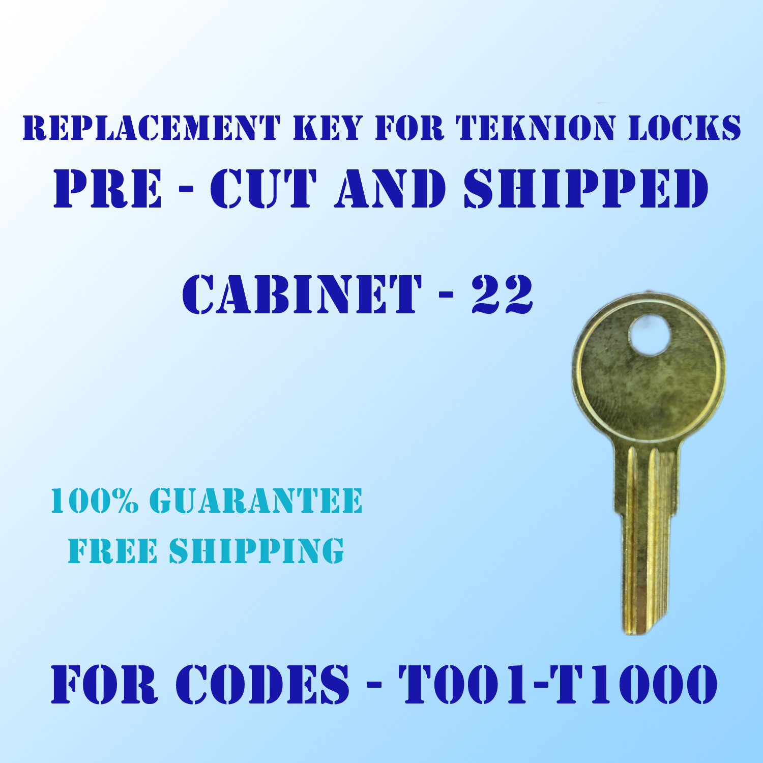 T001-T1000. New key for Teknion file cabinet. Cut to your code ready to work