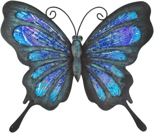 Metal Butterfly Wall Decor Outdoor Indoor Art Sculpture Hanging Glass Decoration