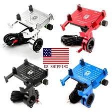 Aluminum Motorcycle Handlebar Cell Phone Holder Mount with USB Charger US Stock