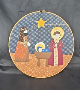 Quilted Christmas Jesus Mary Davide Nativity Scene Hoop 14"