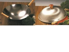 16" flat bottom wok wood handle carbon steel/15" dome lid.. 14 gauge USA MADE. 
