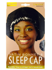 DONNA REVERSIBLE BLACK SATIN BONNET SLEEP CAP 22016