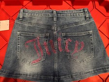 NWT Juicy Couture Pink Bling Logo High Waist Medium Wash Skirt Size 1