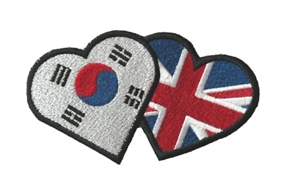 Südkorea und Union Jack Herz Freundschaft Nähen/Aufbügeln Patch Abzeichen (A)