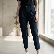 Zara Black High Waisted Pleated Tapered Ankle Trousers Pants Cotton Blend S NWOT