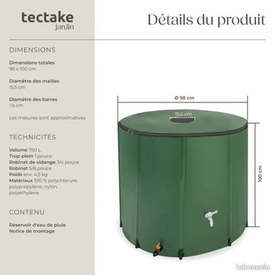 récupérateur d'eau de pluie 750l - Photo 1/4