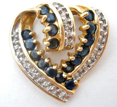 Saphir & Diamant Herz Anhänger 14K Gold 4,9 Gramm Vintage Plättchen für Halskette