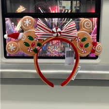 Disney Gingerbread Man Kid Adult Christmas Striped Bow Minnie Ear Headband Gift