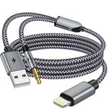 Aux Cord for Iphone Apple Mfi Certified , 2 in 1 Lightning to 3.5Mm Aux Cable w