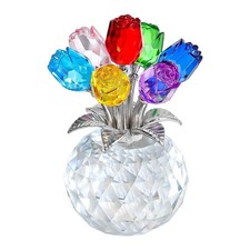 Crystal Colorful Rose Flower Collectible Figurine Glass Flowers With Vase