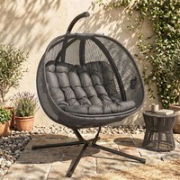 Double Hanging Egg Chair Folding Swing Hammock w/ Cushion, Indoor Outdoor Grey