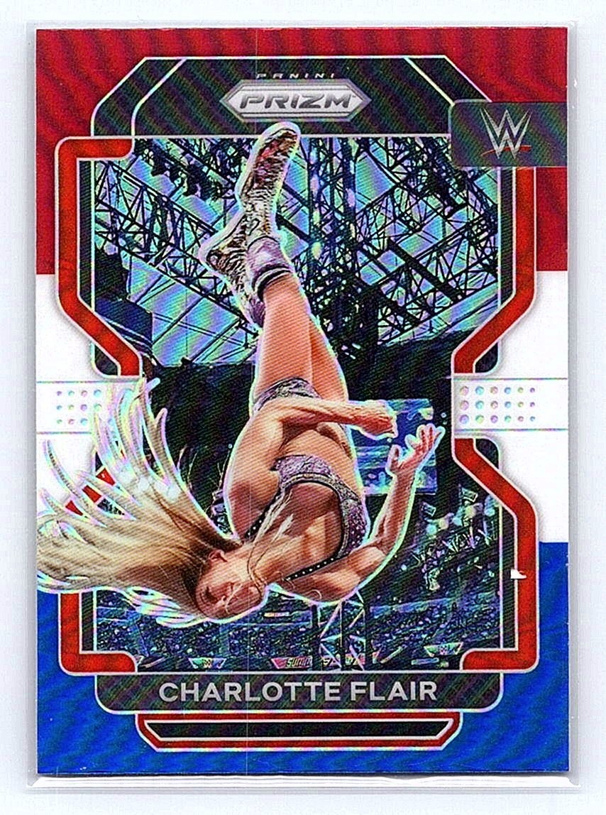 2022 WWE Panini Prizm Charlotte Flair No.180 Red White Blue Prizm