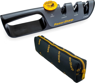   Knife Sharpener with Adjustable Angle Guide   Diamond-Coated Ceramic Sharpenin