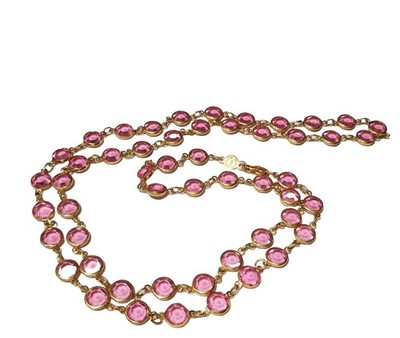 Vintage MCM AUSTRIAN CRYSTAL Pink Station Necklace Gold Plated Faceted USA