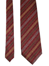 Vintage KTM Kyoto Japan Pure Silk Neck Tie Striped Red Blue Green Gold 80's