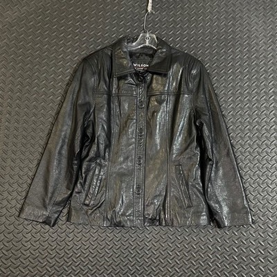 Wilsons The Leather Experts Black Leather Full Zip Jacket Women Size Medium