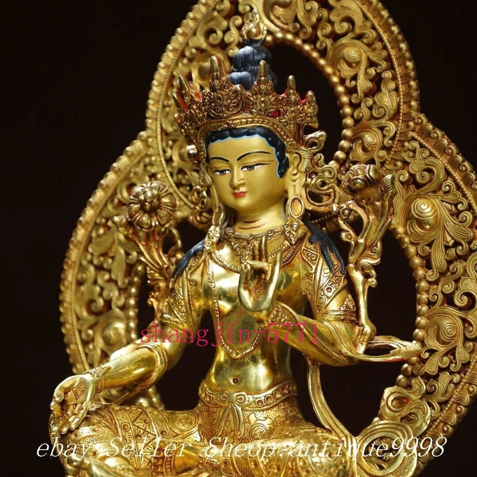 Статуэтка богини Будды Тара Махаяны из меди позолота старый Непал - Изображение 4 из 4