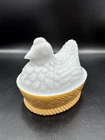 Vintage Avon Milk Glass Hen on Nest Dish Chicken Covered Candy Dish Box