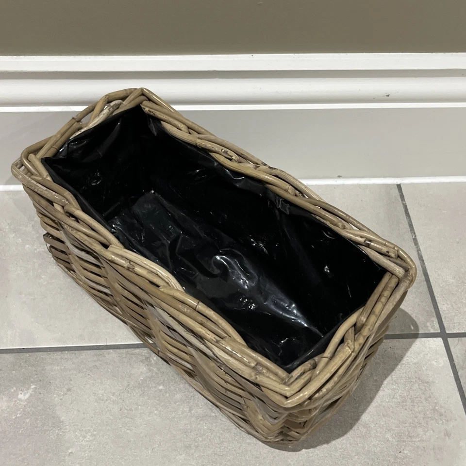 30cm Brown Wicker Flower Basket Plastic Lined Rectangular Window Box Pot - Image 3 of 4