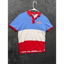 Tipsy Elves Mens USA Polo Shirt Red White Blue Colorblock Patriotic Size Large