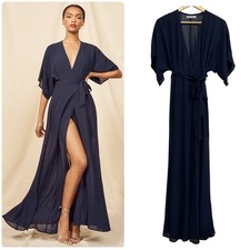 Reformation Winslow Wrap Maxi Dress in Navy Size Small
