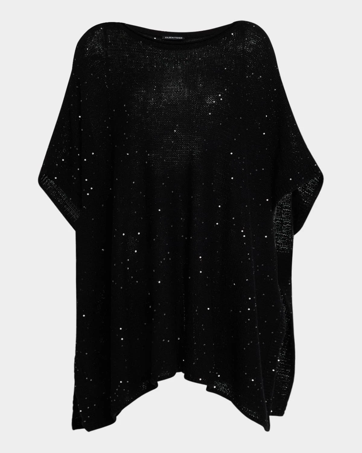 Eileen Fisher Sequin Wool Poncho Women's S/M Black Round Neck Pullover