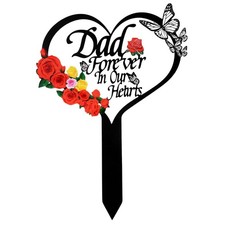 Memorial Grave Stake Dad Heart Marker Cemetery Metal Yard Plaque Decoration