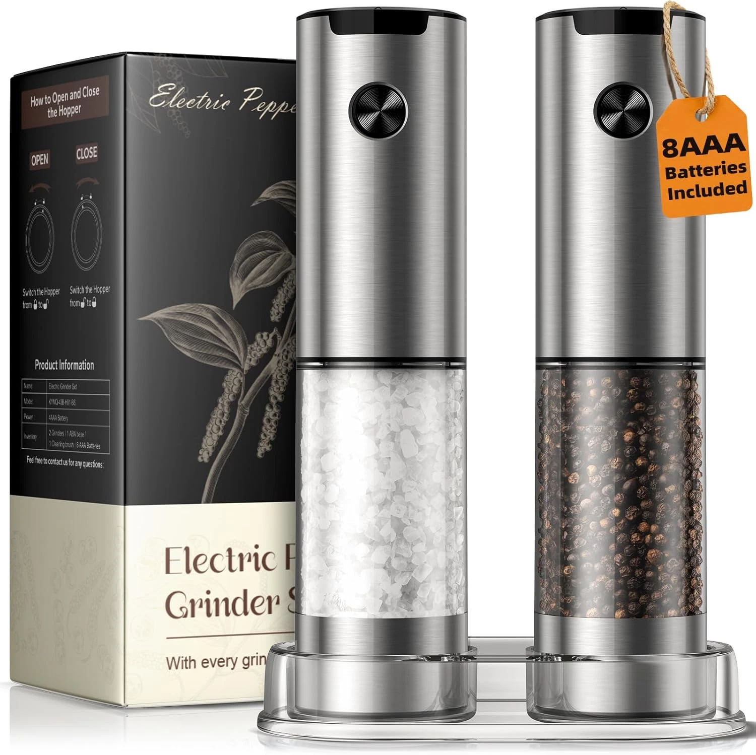 Electric Salt and Pepper Grinder Set, Battery Automatic Salt and Pepper Shaker w