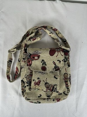 Tapestry Crossbody Small Satchel Bag Purse Ladybug Bumble Bee Snap Close Bugs