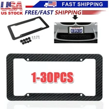 Black Car Carbon Fiber License Plate Frame Cover Front & Rear Universal USA Size
