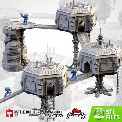 Sci-Fi City Terrain Set of 4 Platforms 3D Printed Wargaming Scenery