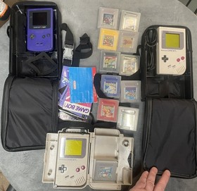 huge Game Boy lot 3 consoles 3 Nintendo brand hard cases 12 games cord ALL WORK!