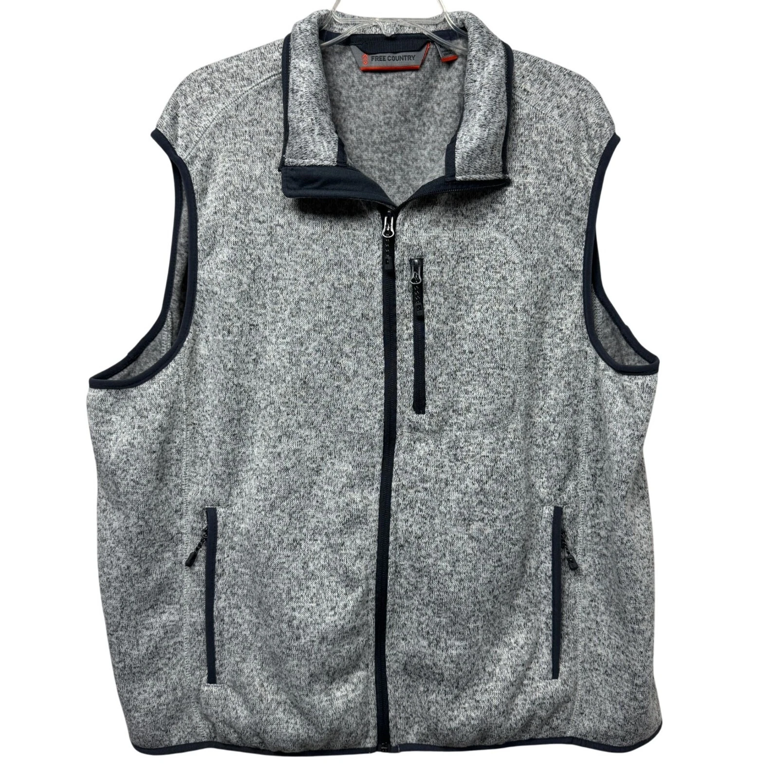 Free Country Men’s 2XL Full Zip Fleece Vest Stand Collar Gray