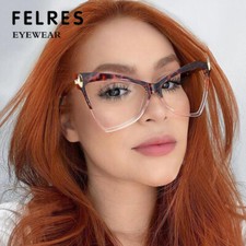 Women Anti-Blue Light Cat Eye Eyeglasses Oversize Clear Lens Glasses Frames New